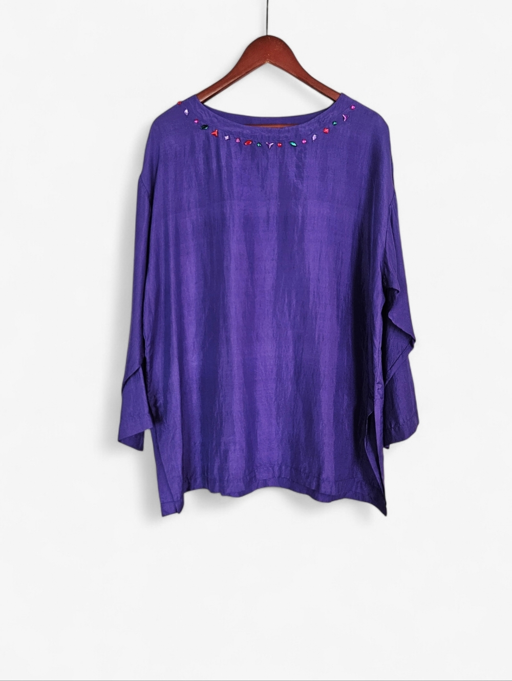 Vintage Carole Little 100% Silk Gemstone Accent Oversized Breezy Blouse Top 10